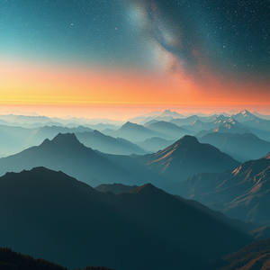 3D render, a meteor shower over mountains, at midday, with misty atmosphere, teal and orange, telephoto compression, rim lighting, professional photography, energetic and vibrant