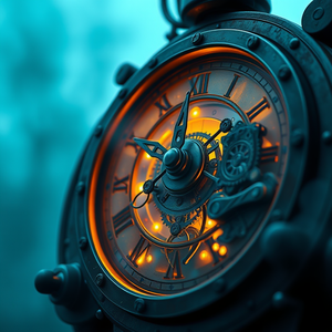 concept art, a steampunk clockwork mechanism, at midday, with misty atmosphere, cool blue tones, close-up detail shot, rim lighting, photorealistic, cozy and warm