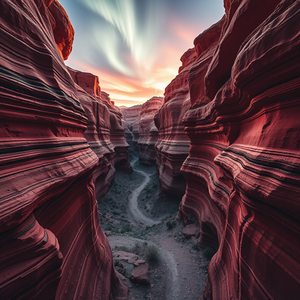 watercolor painting, a canyon with layered red rock, at sunset, with aurora in sky, monochrome black and white, low angle dramatic perspective, rim lighting, ultra high resolution, whimsical and playful