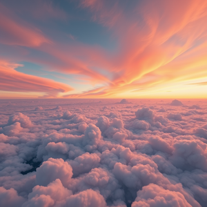 3D render, a northern lights aurora display, at sunrise, with dramatic cloud formations, pastel soft colors, aerial drone perspective, studio quality lighting, masterpiece quality, dramatic and powerful
