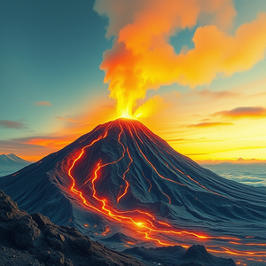 pencil sketch, a volcanic eruption with lava, during golden hour, with aurora in sky, pastel soft colors, macro extreme close-up, moody atmospheric lighting, professional photography, energetic and vibrant
